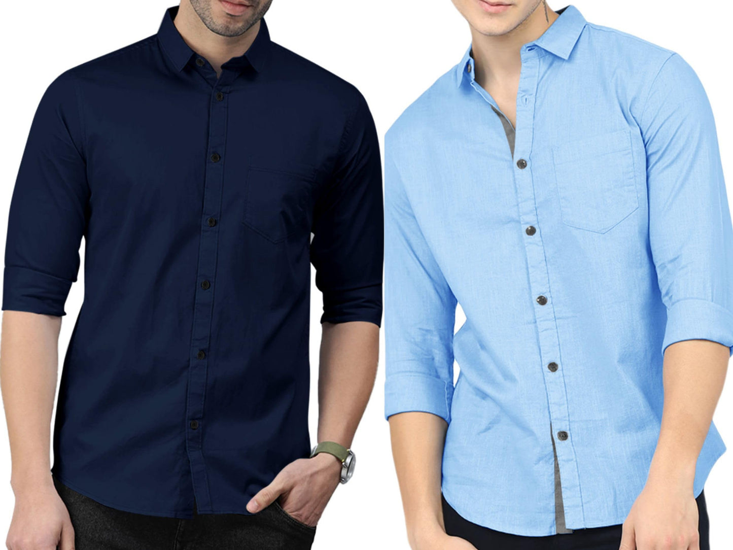 Noble Monk MenS Solid (Combo Pack Of 2) -Regular Fit Casual Shirt |Full Sleeve - Regular Fit