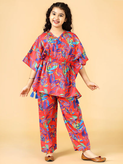 A.T.U.N. (ALL THINGS UBER NICE) Girls Printed Polysilk Top with Straight Pant Set