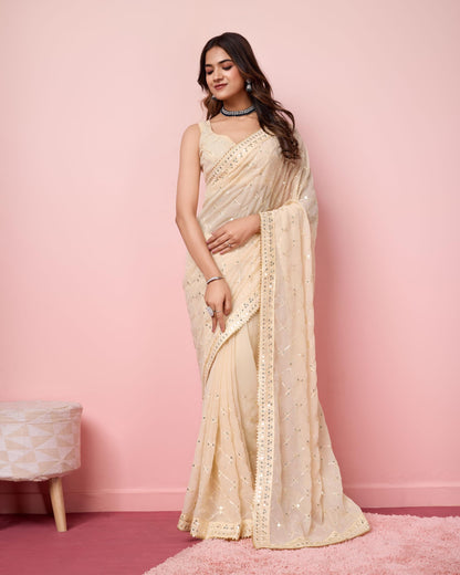 Vairagee Women Soft Georgette Emroidery Saree With Sequence Lace Unstitched Blouse (6236)