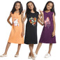T2F Girls Sleeveless 100% Cotton Knee Length Printed Nightgown, Nightdress, Sleepwear (Pack of 3)