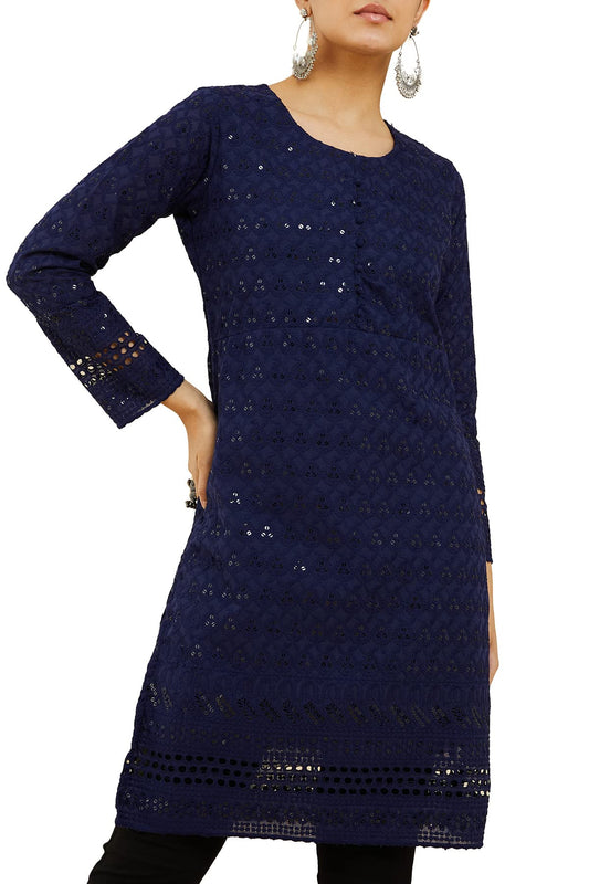 Soch Women Cotton Floral Blue Kurta