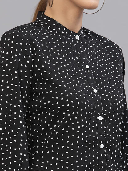 Style Quotient Women Black and White Polka Dot Printed Polyester Formal Shirt