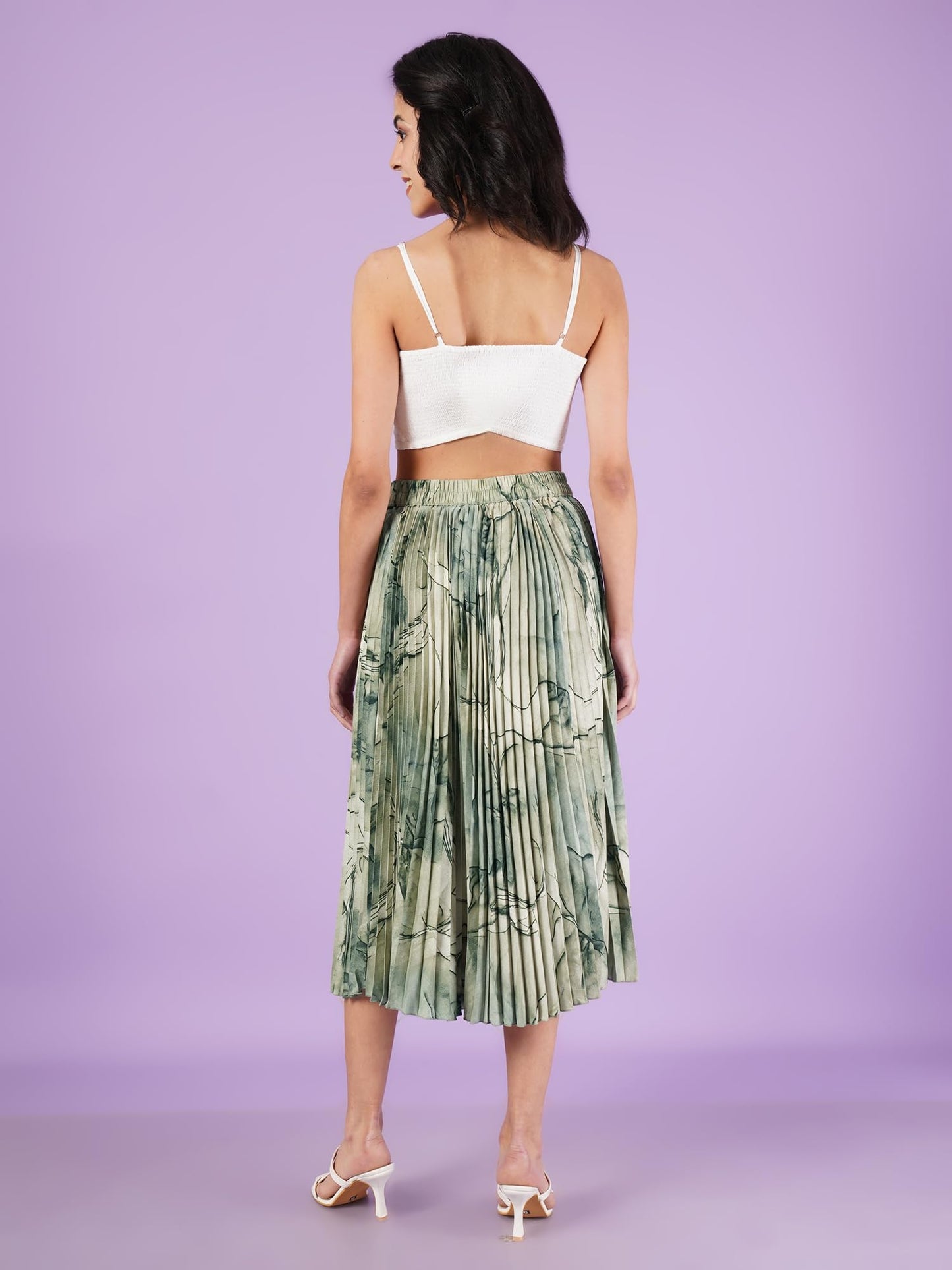 Kzully | Exquisite Marble Elegance A-Line Printed Midi Skirt For Women