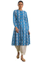 W for Woman Blue Block Printed Flared Kurta