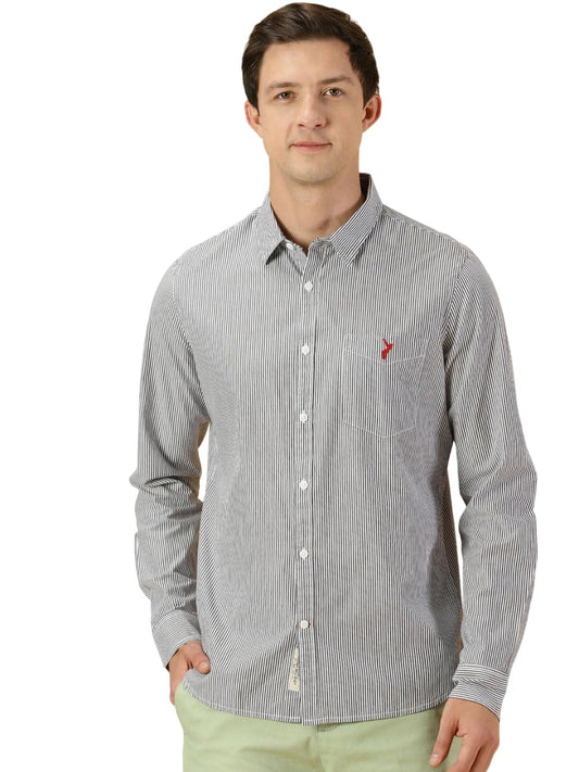 Thomas Scott Stripes Long Sleeve Casual Shirt with Spread Coller Shirts for Mens Navy