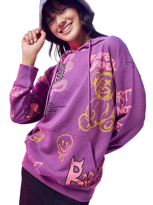 Bewakoof WomenS Graphic Printed Oversized Hoodies_601795_Green_L
