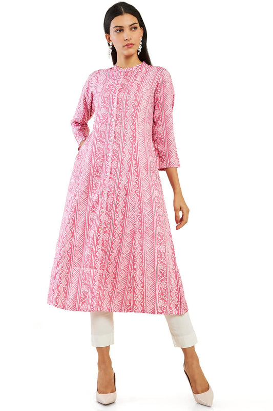 Soch Women Pink Rayon Printed A-Line Kurta