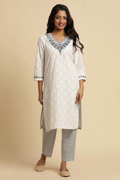 W For Woman W For Womanhite Geometric Printed Cotton Regular Kurta