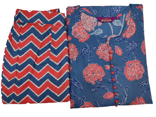 ANNI DESIGNER Women's Cotton Blend Traditional Straight Printed Kurta and Pant Set (Kanzi Blue-Nw25)