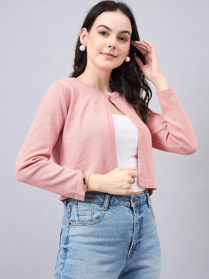 Style Quotient Women Solid Nude Flat Knit Smart Casual Shrug