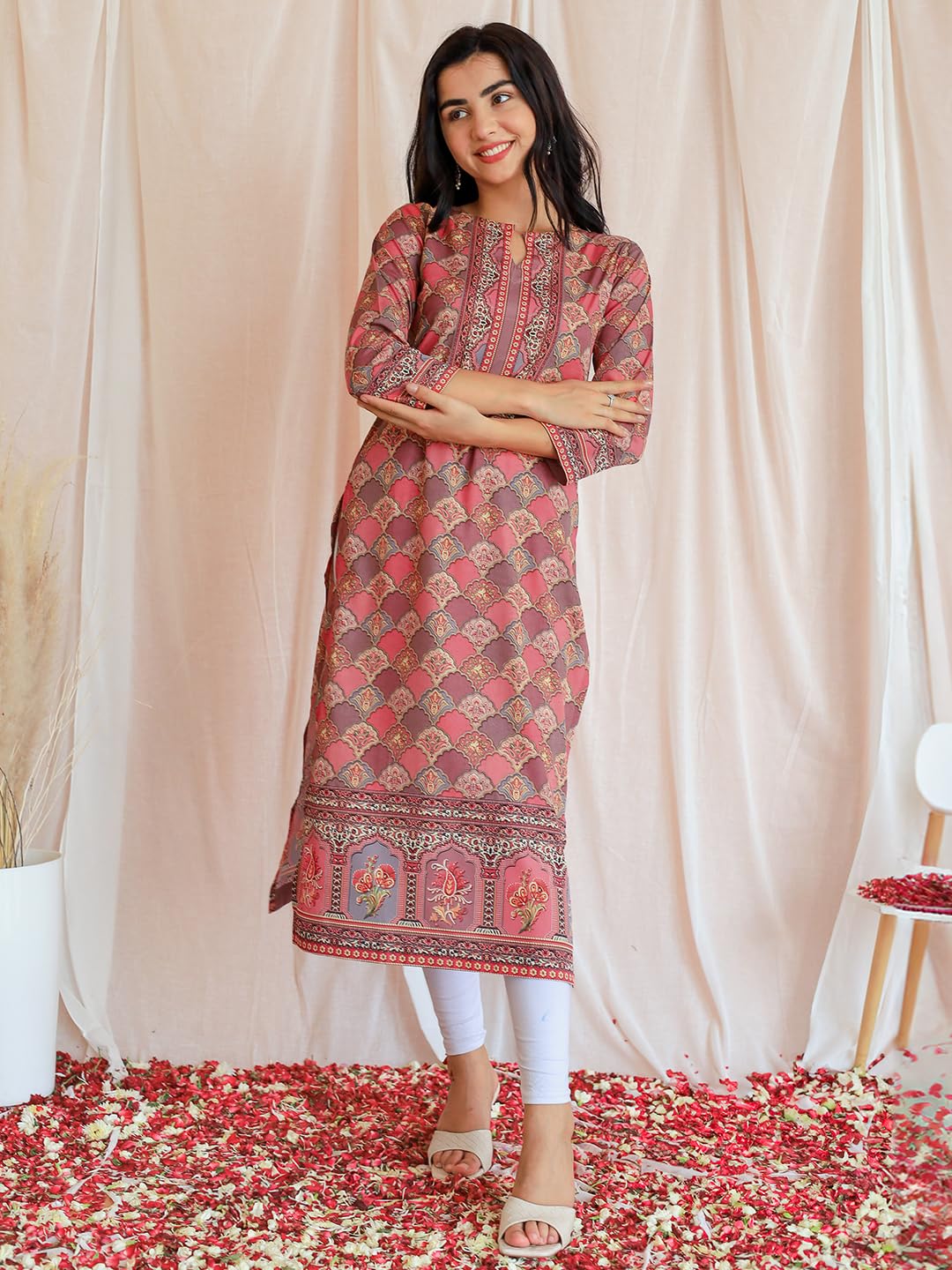 Libas WomenS Crepe Printed Straight Kurta (26552_Multicoloured