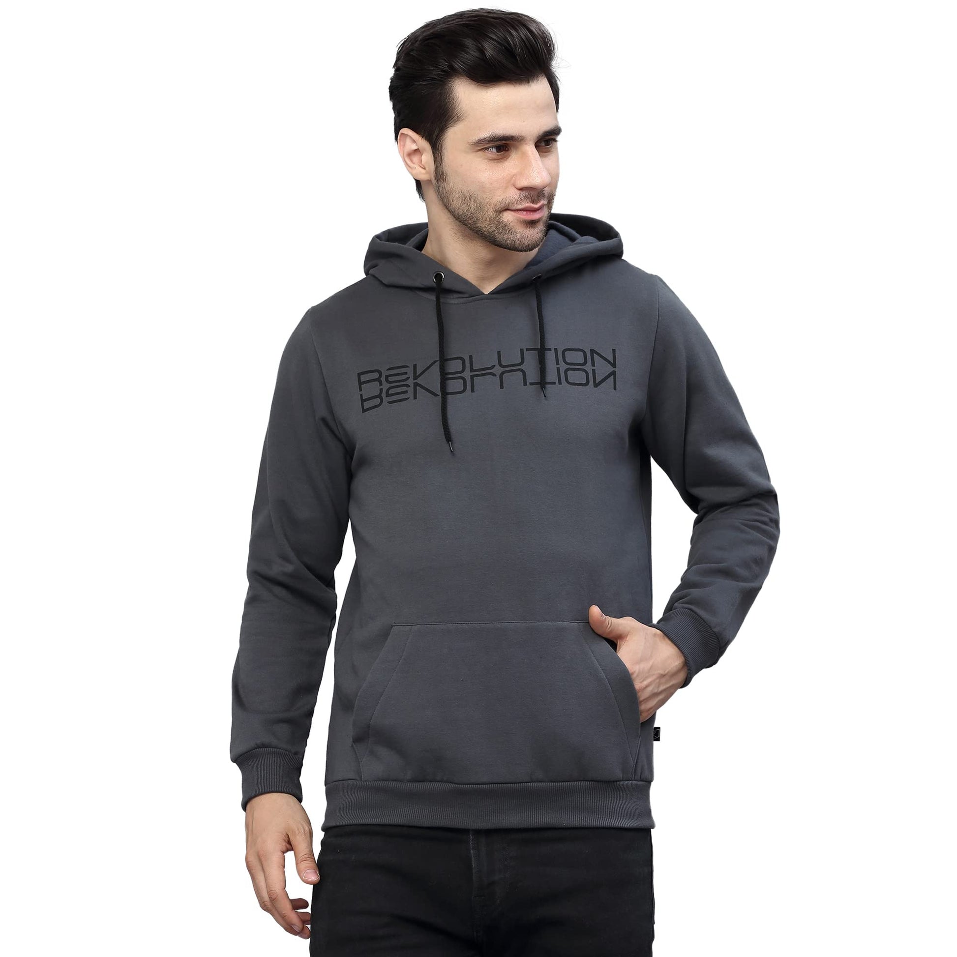 RIGO Mens Fleece Hooded Neck Sweatshirt (SW07221138_Grey
