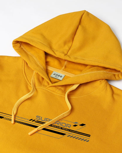 ADRO Men's Cotton Blend Neck Hooded Sweatshirt (H24-RAC-MU_Mustard