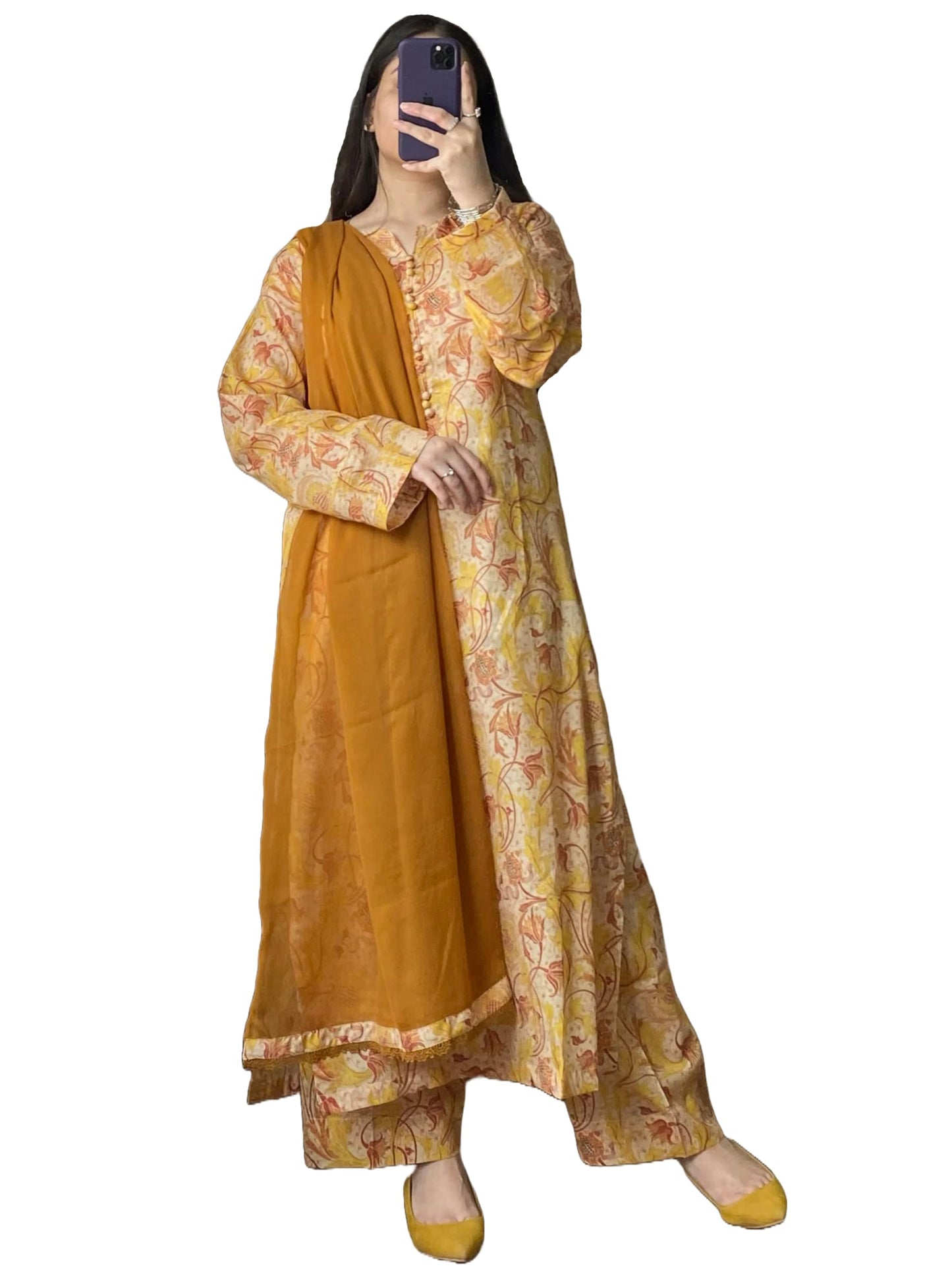 ANNI DESIGNER Womens Rayon Blend Straight Printed Kurta with Palazzo & Dupatta (Daisy Mustard_M_Mustard_Medium)