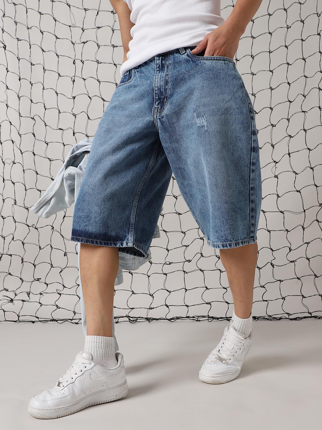 Hubberholme Men Cotton Washed Loose Fit Mid-Rise Shorts Indigo