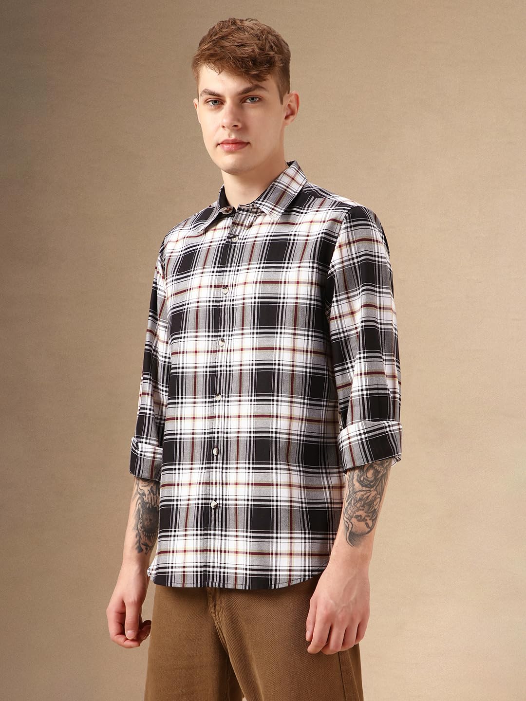 Dennis Lingo Men Black 100% Cotton Full Sleeve Spread Collar Checks Shirts_Dlmshjas24015_Bk