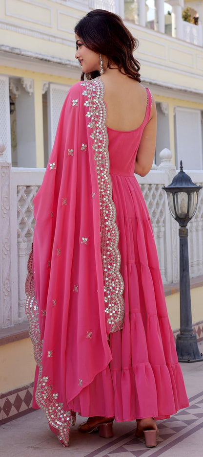 Fashion Basket Pink Georgette Anarkali Kurta for Women