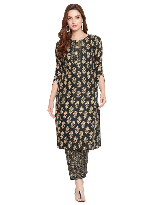 Shasmi Women'S Bottle Green Cotton Straight Kurta With Checkered Trouser (Kurta 26 Bottle Green Xl)