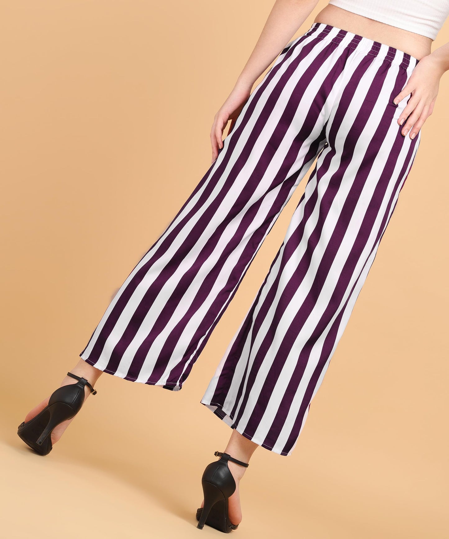 POPWINGS Casual Relaxed Fit Stripe Printed Trouser for Women for Summer | Casual Trouser for Women