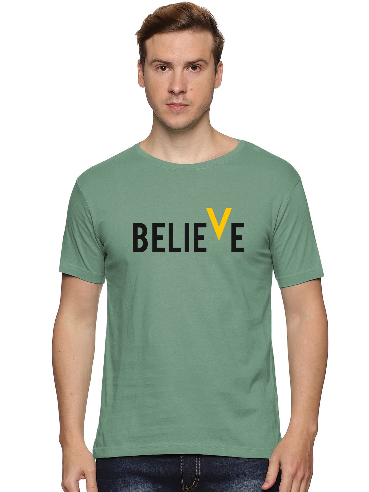 ADRO Men's Believe Design Printed T-Shirt (RNR-M-BVV-PT_Pista)