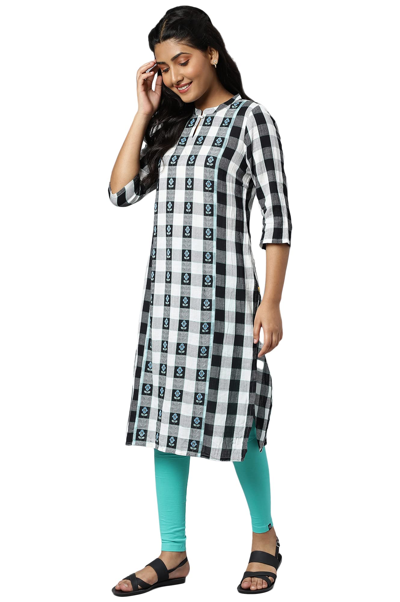 Aurelia Cotton Women Dobby Geometric Yarn Dyed Straight Regular Kurta