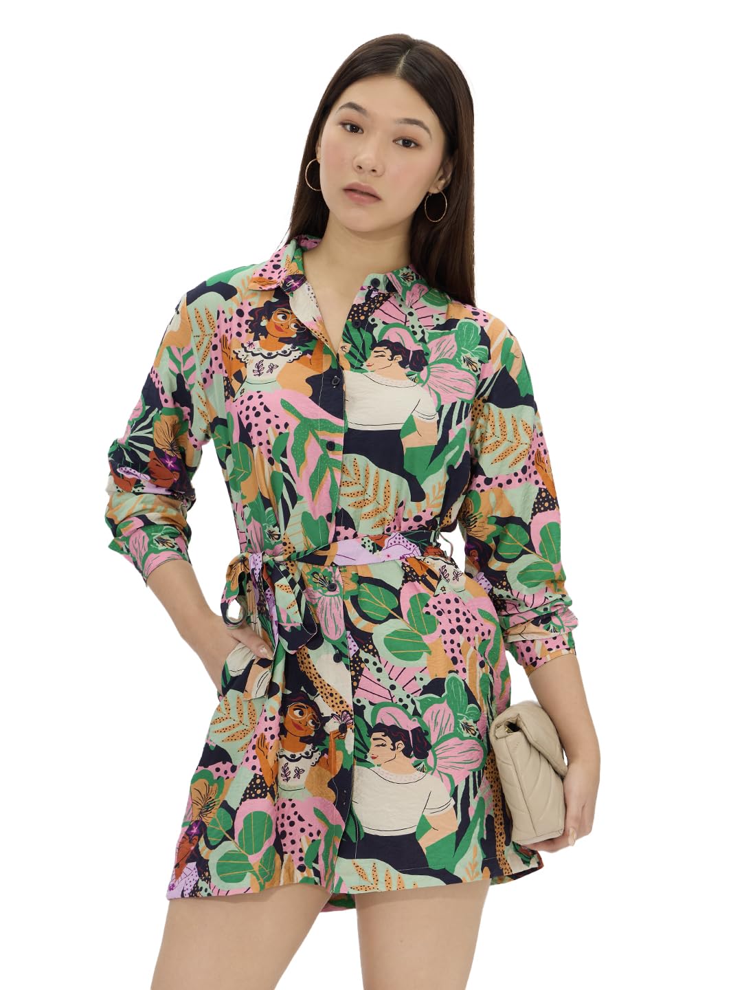 The Souled Store Official Disney: Encanto Women And Girls Long Sleeves Collared Neck Button Front Viscose Blend All Over Printed