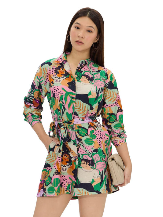 The Souled Store Official Disney: Encanto Women And Girls Long Sleeves Collared Neck Button Front Viscose Blend All Over Printed