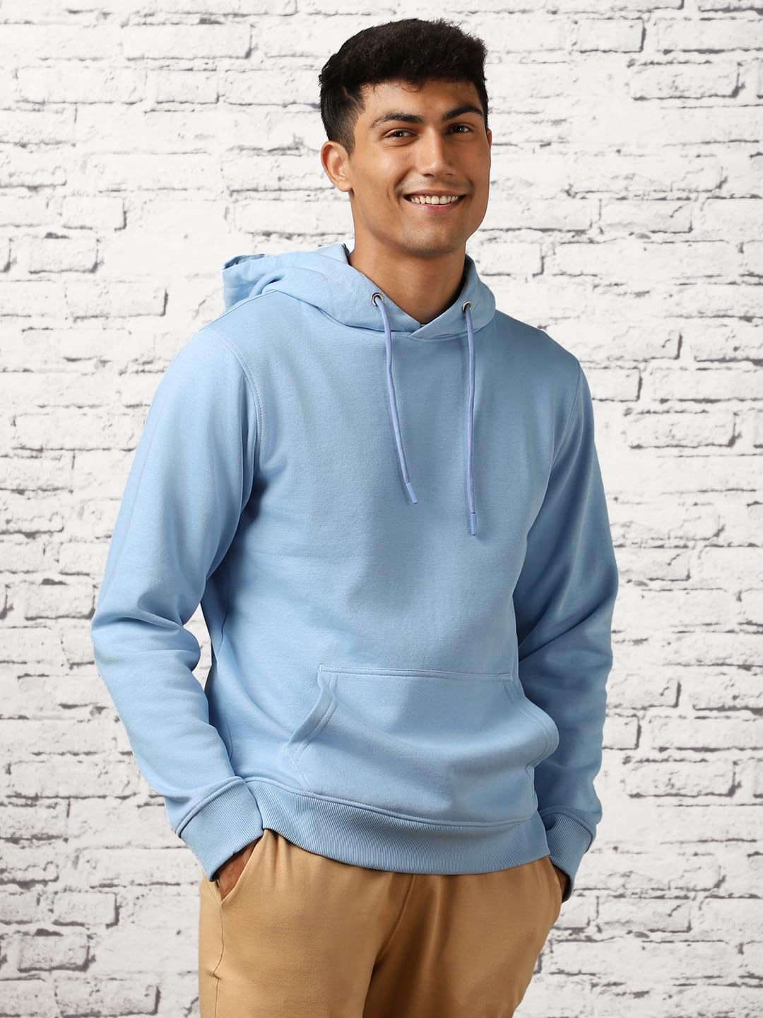 Nobero Elegant Unisex Powder Blue Cotton Solid Plain Hoody Sports Winter Gym Workout Running Travel Trekking Hooded Sweatshirts