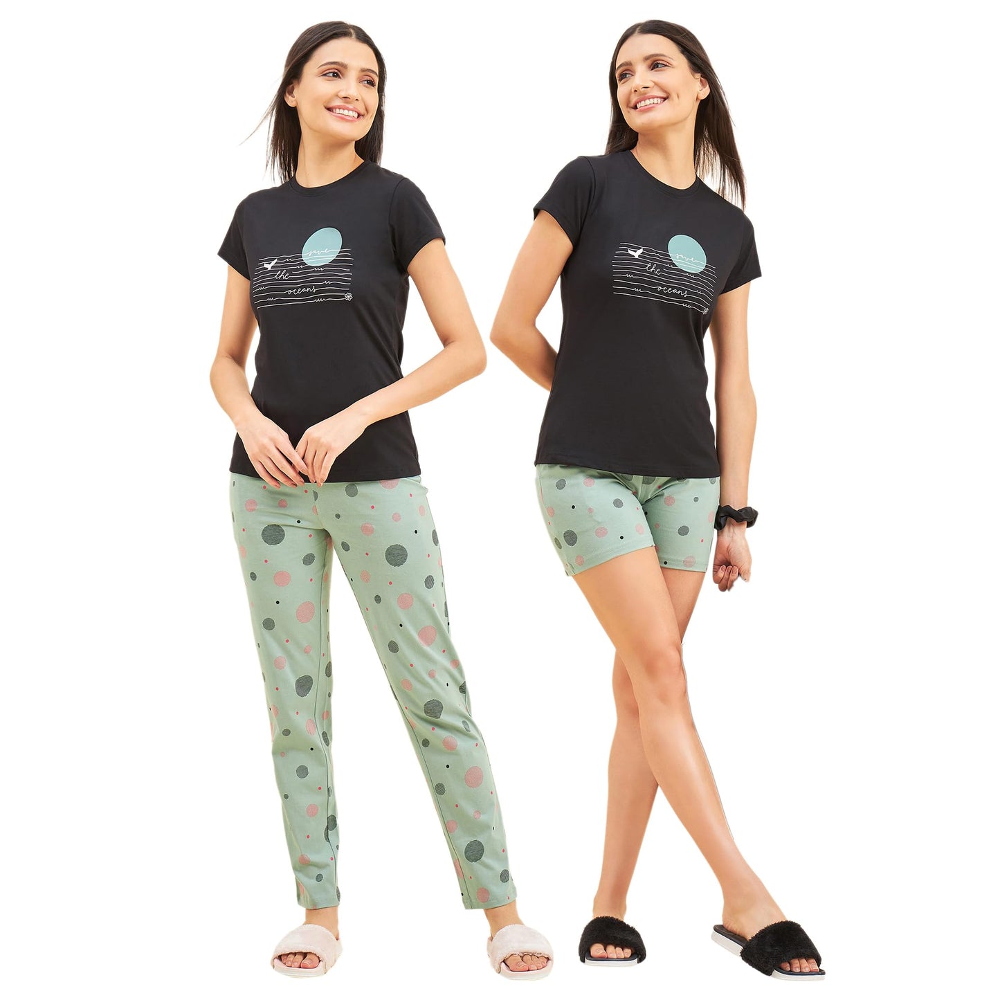 Sweet Dreams Women Printed Pyjama Set Green