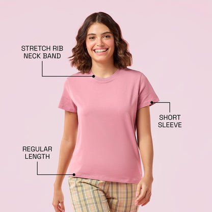 Enamor Womens Solid Relaxed Fit T-Shirt (E311_Lilas