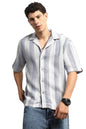 Hubberholme Men Summer Cotton Spread Collar Short Sleeves Oversized Casual Shirt 27 Blue
