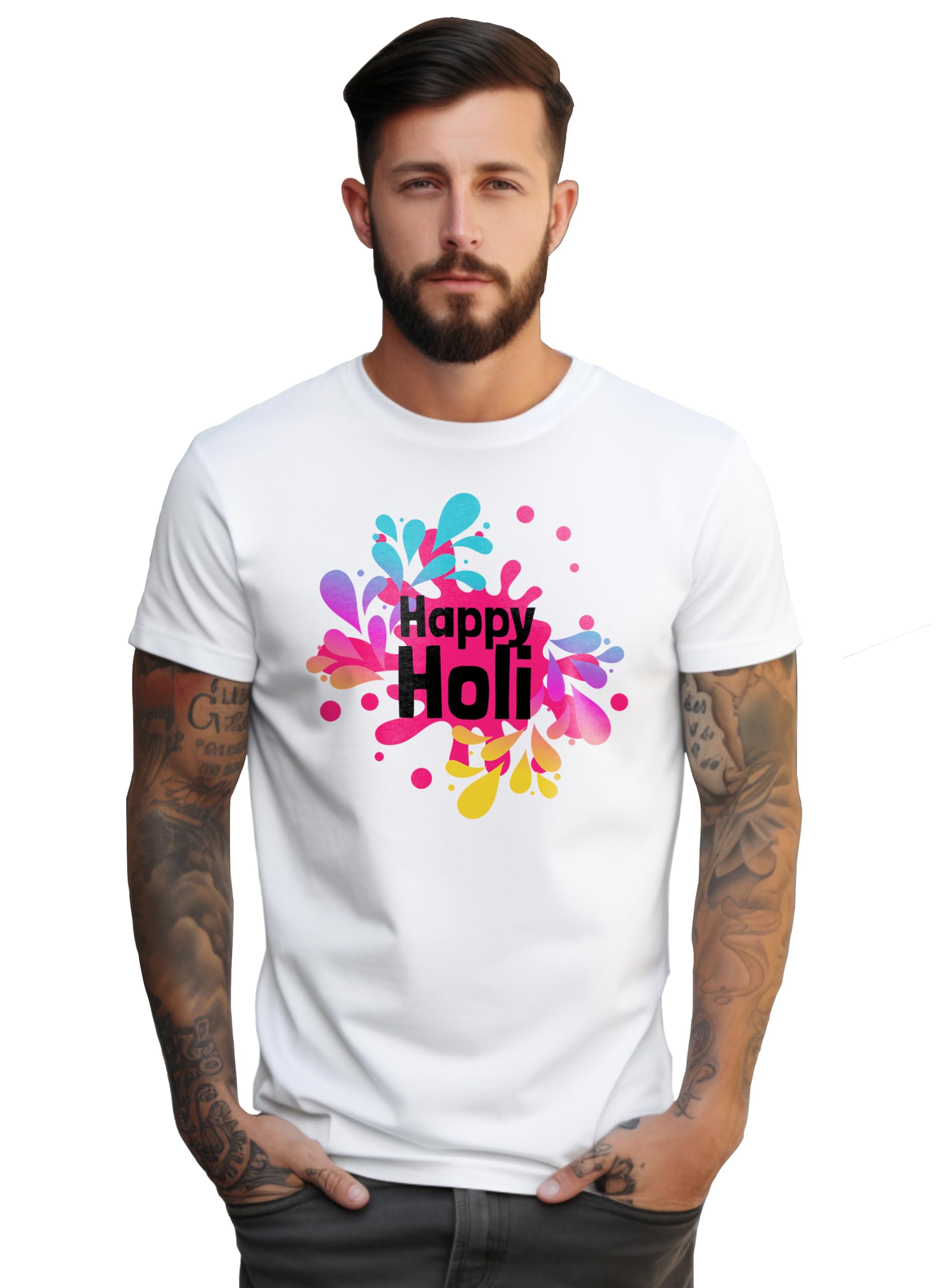 Peppyzone Mens Premium Cotton Happy Holi Printed Tshirt for Men Stylish - Trending T Shirts for Men | T-Shirt for Man | T Shirt