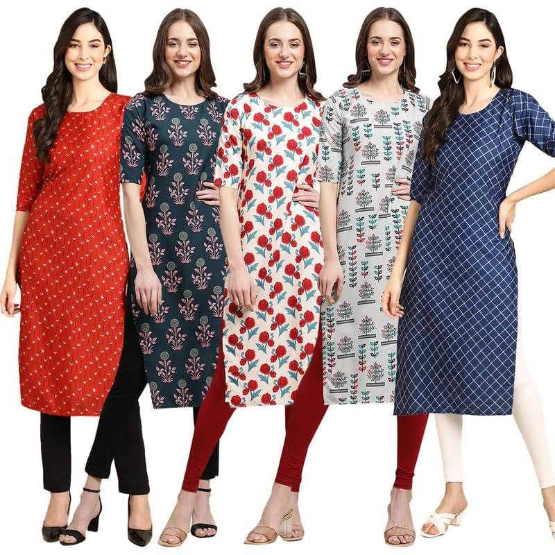 Pinkmint Elegant Printed Crepe KurtiS For WomenS (Pack Of 5)