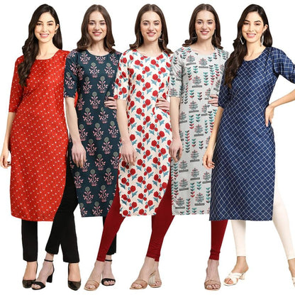 Pinkmint Elegant Printed Crepe KurtiS For WomenS (Pack Of 5)