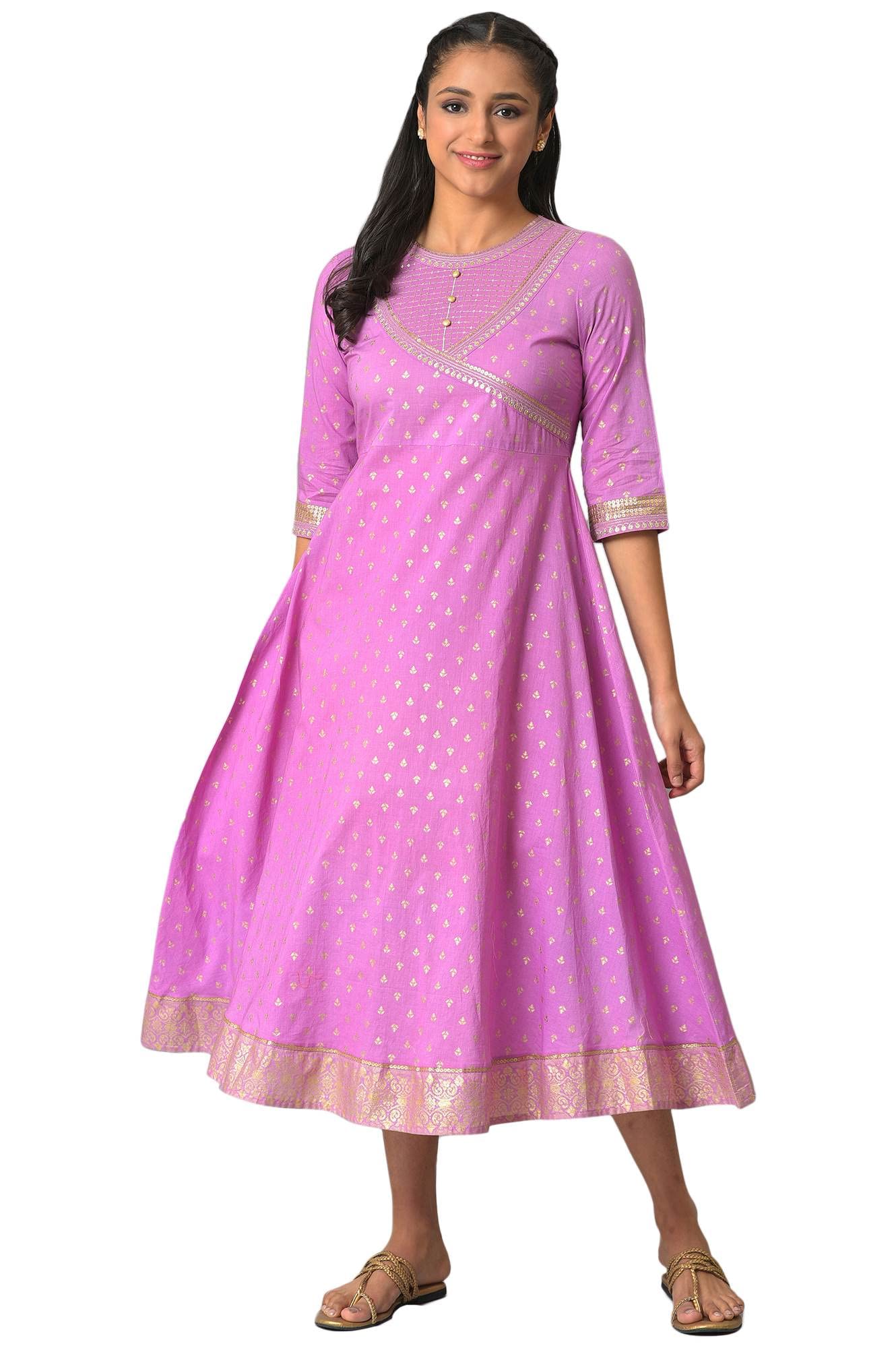 Aurelia WomenS Cotton Fit And Flare Midi Dress (23Fea13924-506870_Purple