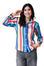POPWINGS Printed Full-Sleeves Regular-Fit Satin Printed Shirt for Women Stylish Western Casual Wear Blue