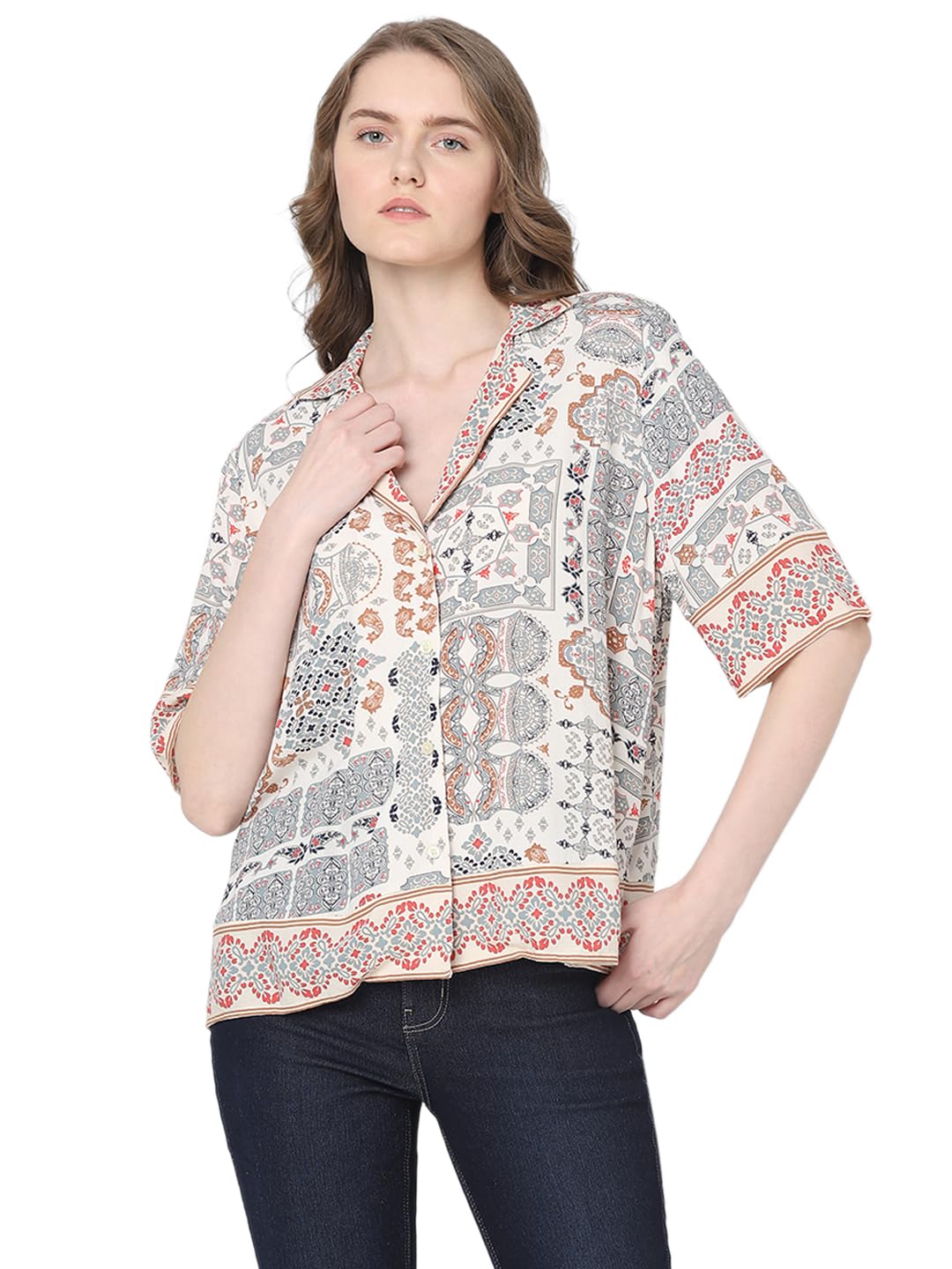 Vero Moda Women Ethnic Motifs Multicolor Viscose Relaxed Fit Shirt
