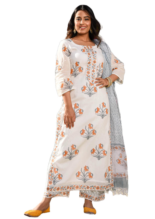 KLOSIA Women Rayon Block Printed Kurta Palazzo With Dupatta