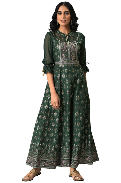 Aurelia Pink Foil Pattern Cotton Anarkali Kurta with Sequins