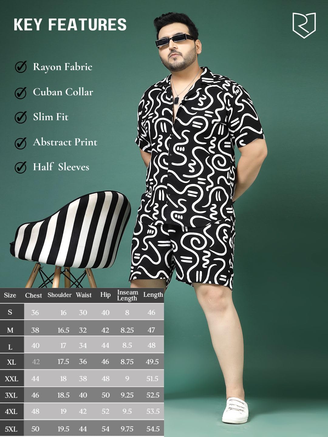 Rigo Printed Co-Ord Set For MenS | Casual Plus Size Shirt & Shorts Night Suit Set | Lounge-Wear Nightdress Pajama Set For MenS