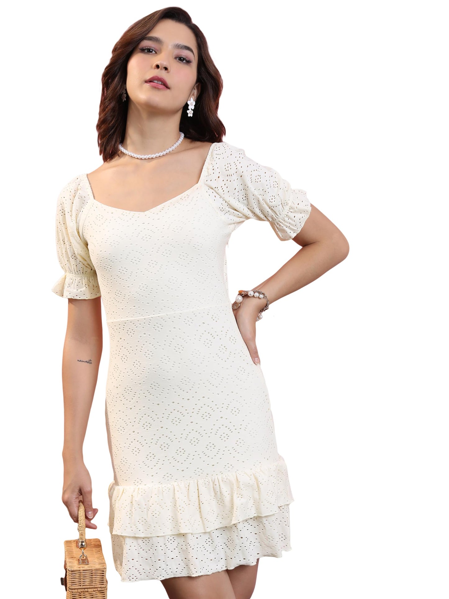 Ketch WomenS Polyester Fit And Flare Mini Dress (Khj6000536_Cream