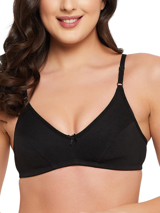 Clovia Womens Cotton Spandex Solid Non-Padded Demi Cup Wire Free Everyday Bra (BR1150P13_Black_34B)