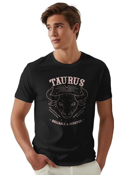 Peppyzone Mens Regular Fit T-Shirt (PZ-ZodiacTaurus6011_Black