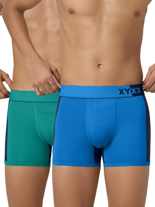 XYXX Mens Underwear Dualist IntelliSoft Antimicrobial Micro Modal Trunk Pack of 2 (Navigate & Black Iris;Brilliant Blue & Black