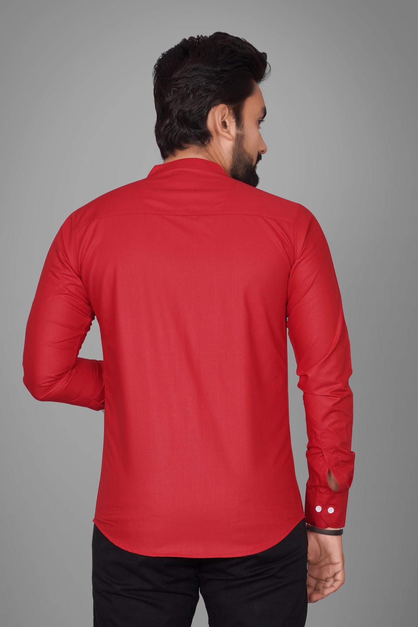 Besix MenS Cotton Solid Shirt With Mandarin Collared Full Sleeve Button Closure Curved Hem Straight Length And One Pocket | Mdr