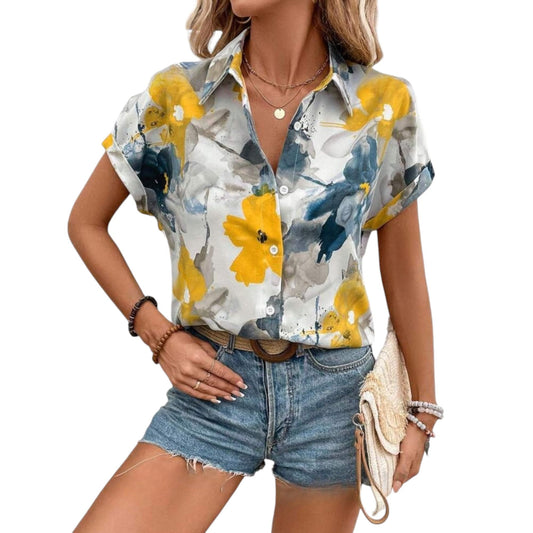 Gufrina Shirt For Women Stylish Western|Shirt Type Top|Short Sleeve|Fabric Rayon| Collar Neck |Floral Print|Casual Regular Fit (