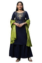Aurelia Blue Embellished Short Kurta, Sharara And Dupatta Set