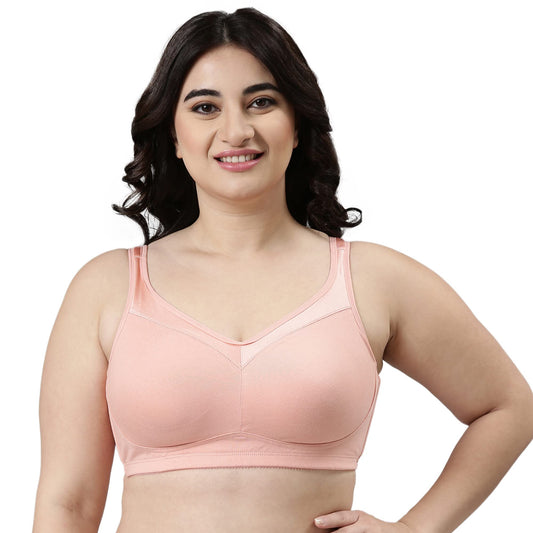 Enamor A112 Smooth Super Lift Classic Full Support Bra - Stretch Cotton, Non-Padded, Wirefree & Full Coverage Peach Blush