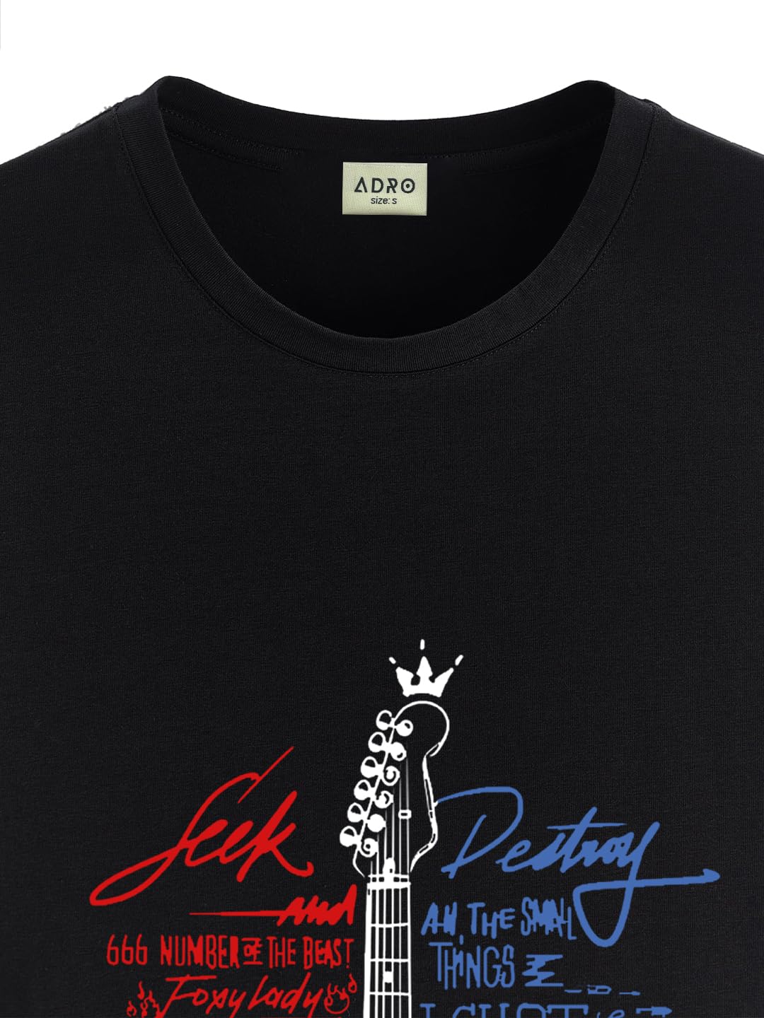 ADRO Guitar Design Printed T-Shirt for Men - 100% Cotton, Regular Fit, Soft Breathable Fabric. (RN23-M-GTR-BL_Black)