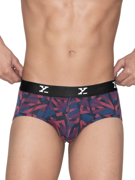 XYXX Mens Modal Slim Geometric Briefs (Pack of 1) (XY_R5_BRF_01_Triad Red